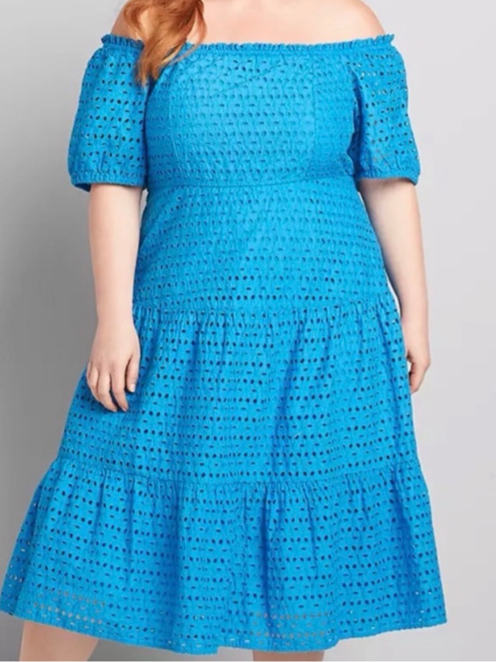 Lane Bryant Turquoise Eyelet Off-Shoulder Midi Dress
